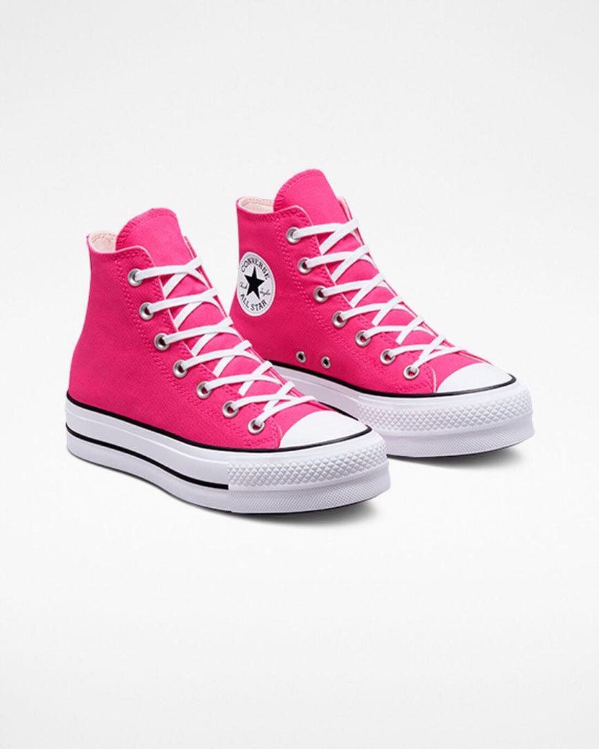 Dámské Boty Na Platformy Converse Chuck Taylor All Star Lift Platene Vysoké Růžové Černé Bílé | CZ WSLZ41